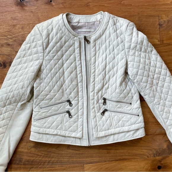 Marc New York Andrew Marc Quilted White Leather Lady Moto Jacket size L - Picture 6 of 16